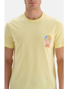 Dagi Light Yellow Crew Neck Printed T-shirt