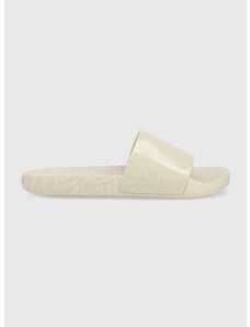 Pantofle Calvin Klein POOL SLIDE RUBBER pánské, béžová barva, HM0HM01062