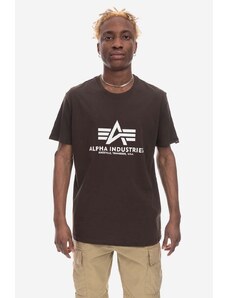 Bavlněné tričko Alpha Industries Basic hnědá barva, s potiskem, 100501.413-brown