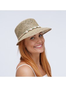 KRUMLOVANKA Letní dámský klobouk z mořské trávy 5302 zdobený mušličkami