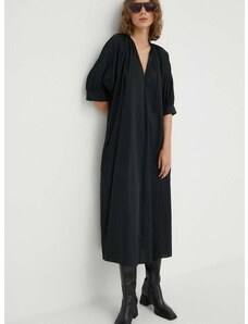 Bavlněné šaty Samsoe Samsoe černá barva, midi, oversize