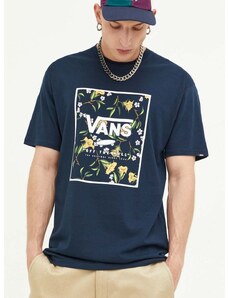 Bavlněné tričko Vans tmavomodrá barva, s potiskem