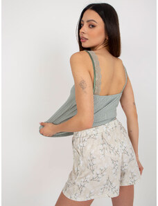 Fashionhunters Khaki žebrované pyžamo s šortkami a topem