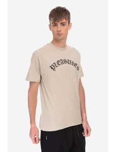 Bavlněné tričko PLEASURES Old Logo T-shirt béžová barva, s potiskem, P23SP063-WHITE