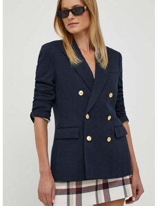 Blazer s příměsí vlny Polo Ralph Lauren tmavomodrá barva, dvouřadový, 211910134