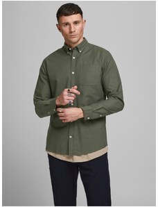 Khaki pánská svrchní košile Jack & Jones Oxford - Pánské