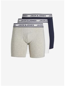 Jack & Jones Sada tří pánských boxerek ve světle šedé, bílé a tmavě modré bar - Pánské