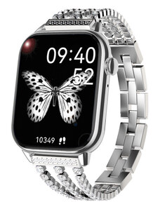 Chytré hodinky Madvell Pulsar s bluetooth voláním a EKG stříbrná se stříbrným kovovým řemínkem Zira