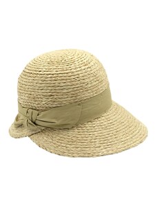 Marone Dámský slaměný klobouk Cloche s béžovou stuhou - zkrácená krempa vzadu