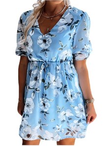Světle modré vzdušné šaty s bílými květy clarie ii