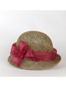 KRUMLOVANKA Dámský letní klobouk z mořské trávy zdobený starorůžovým sisalem Ka-01
