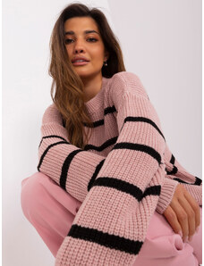 Fashionhunters Světle růžový dámský oversize pruhovaný svetr