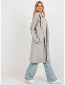 Fashionhunters Šedý dlouhý teplákový kabát bez zapínání