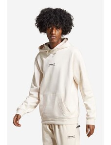 Bavlněná mikina adidas Originals pánská, bílá barva, s kapucí, vzorovaná, IC2357-white