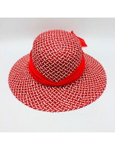 Červeno-bílý letní dámský klobouk se stuhou P-0006/CER