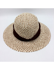 Hnědo-béžový letní dámský klobouk se stuhou P-0006/HNE