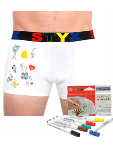 Pánské boxerky Styx sportovní guma bílé + fixy na textil (GF1061)