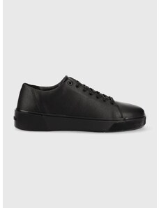 Kožené sneakers boty Calvin Klein LOW LACE UP LTH MONO černá barva, HM0HM01236