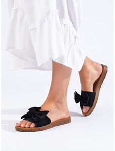 Black women's slippers with Shelvt bow
