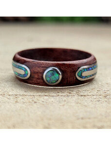 Woodlife Luxusní dřevěný prsten s opálem a ocelí