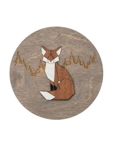 BeWooden Dřevěná dekorace na zeď Dark Sitting Fox Wooden Image
