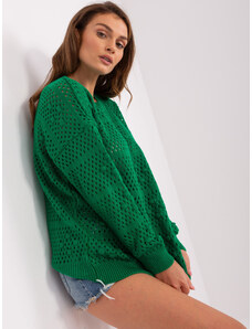 Fashionhunters Zelený prolamovaný letní svetr s dlouhými rukávy