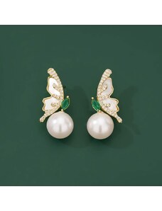 Éternelle Náušnice s bílou perlou a zirkony Catarina - motýl