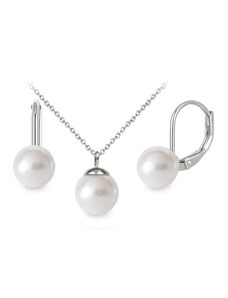 Jewellis ČR Jewellis ocelová sada Mini Pearl - náhrdelník a visací náušnice s perlami Swarovski - Crystal White