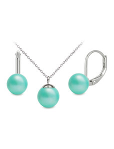 Jewellis ČR Jewellis ocelová sada Mini Pearl - náhrdelník a visací náušnice s perlami Swarovski - Iridescent Light Turquoise