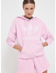 Bavlněná mikina adidas Originals dámská, růžová barva, s kapucí, s potiskem