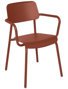 Zemitě červená hliníková zahradní židle Fermob Studie s područkami