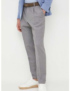 Vlněné kalhoty BOSS šedá barva, jednoduché