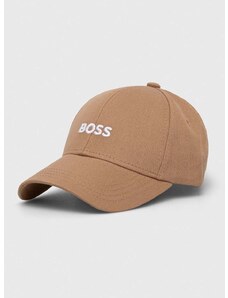 Bavlněná baseballová čepice BOSS béžová barva, s aplikací