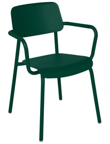 Tmavě zelená hliníková zahradní židle Fermob Studie s područkami