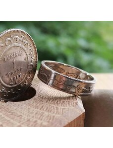 CoinRingsCZ STŘÍBRNÝ PRSTEN "HVĚZDA"- zakázková výroba, unikátní elegantní prsten na míru, stříbrný prsten z tuniského Franku, snubní i zásnubní prsten pro ženy, midi ring, úprava velikosti prstenu.