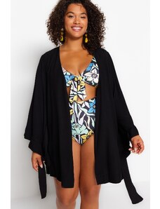 Trendyol Curve Black Flounce Viscose Woven Kimono & Kaftan