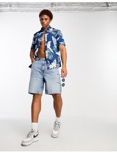 Only & Sons short sleeve shirt with palm print in navy