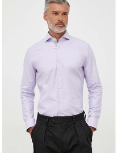 Košile BOSS pánská, fialová barva, slim, s italským límcem