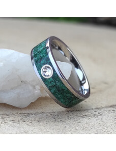 Woodlife Ocelový prsten s malachitem a swarovski krystalem