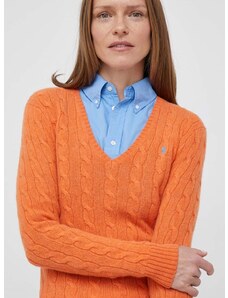 Vlněný svetr Polo Ralph Lauren dámský, oranžová barva, lehký