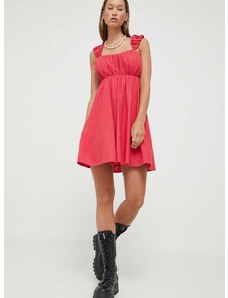 Plátěné šaty Abercrombie & Fitch růžová barva, mini
