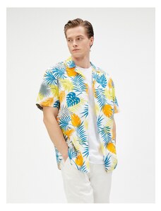 Koton Hawaiian Shirt Short Sleeve Cropped Collar Printed Cotton