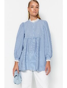 Trendyol Weave See-through Plaid Tunic with Lace in Blue