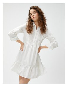 Koton vroubkované košilové šaty s dlouhým rukávem nabíraná bavlna