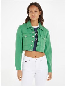 Tommy Hilfiger Zelená dámská džínová crop top bunda Tommy Jeans - Dámské