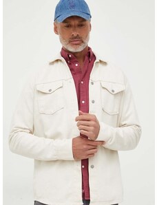 Džínová košile Pepe Jeans Dave pánská, béžová barva, regular, s klasickým límcem