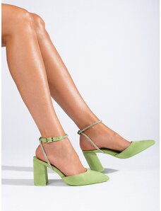 Green suede pumps with Shelvt open heel