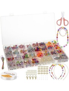 Kruzzel Dětská sada na výrobu šperků - 900 korálků, různé tvary a barvy, přenosná