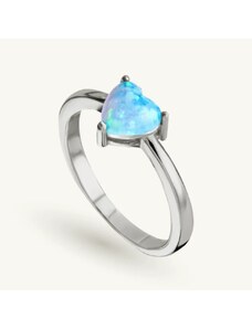 SilveAmo Stříbrný prsten Srdíčko s modrým opálem - obvod 49 mm