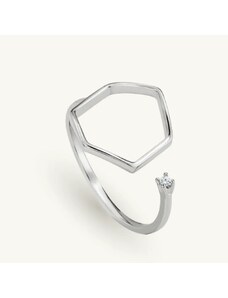 SilveAmo Stříbrný prsten se zirkonem Šestiúhelník obvod 53 mm